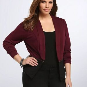 Torrid Color Block Shawl Collar Blazer Cardigan Black & Maroon Red 2X #10416601